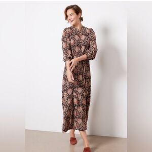 Emerson Fry India Collection Frances maxi Dress brown woodblock print cotton sm